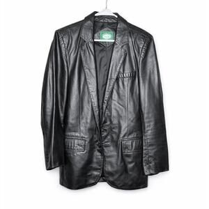 Vintage 90s Hill & Archer Genuine Leather Black Blazer Jacket Size 40 Oversized